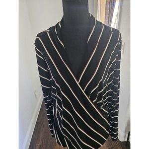 White House Black Market Striped Faux Wrap Stretch Shirt Top XL